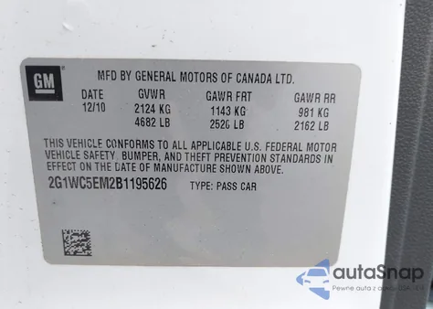 2011 Chevrolet Impala Ltz from USA, damaged, VIN 2G1WC5EM2B1195626